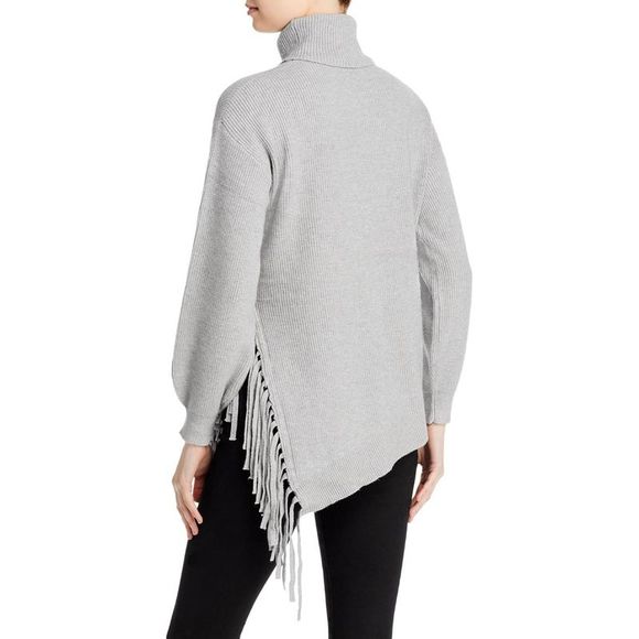Cupio Womens Gray Asymmetric Fringe Pull Over Turtleneck Sweater NWOT - Picture 2 of 3